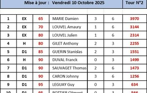 Classements individuels à l'issue du 2ème tour