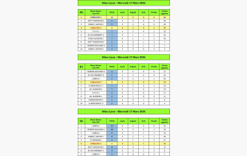 Classements par Division à l'issue du 4ème Tour